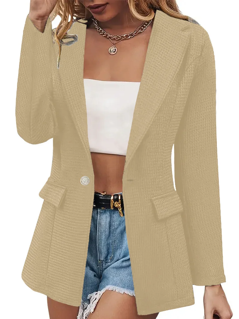 Tweed Loose Casual Plain Blazer