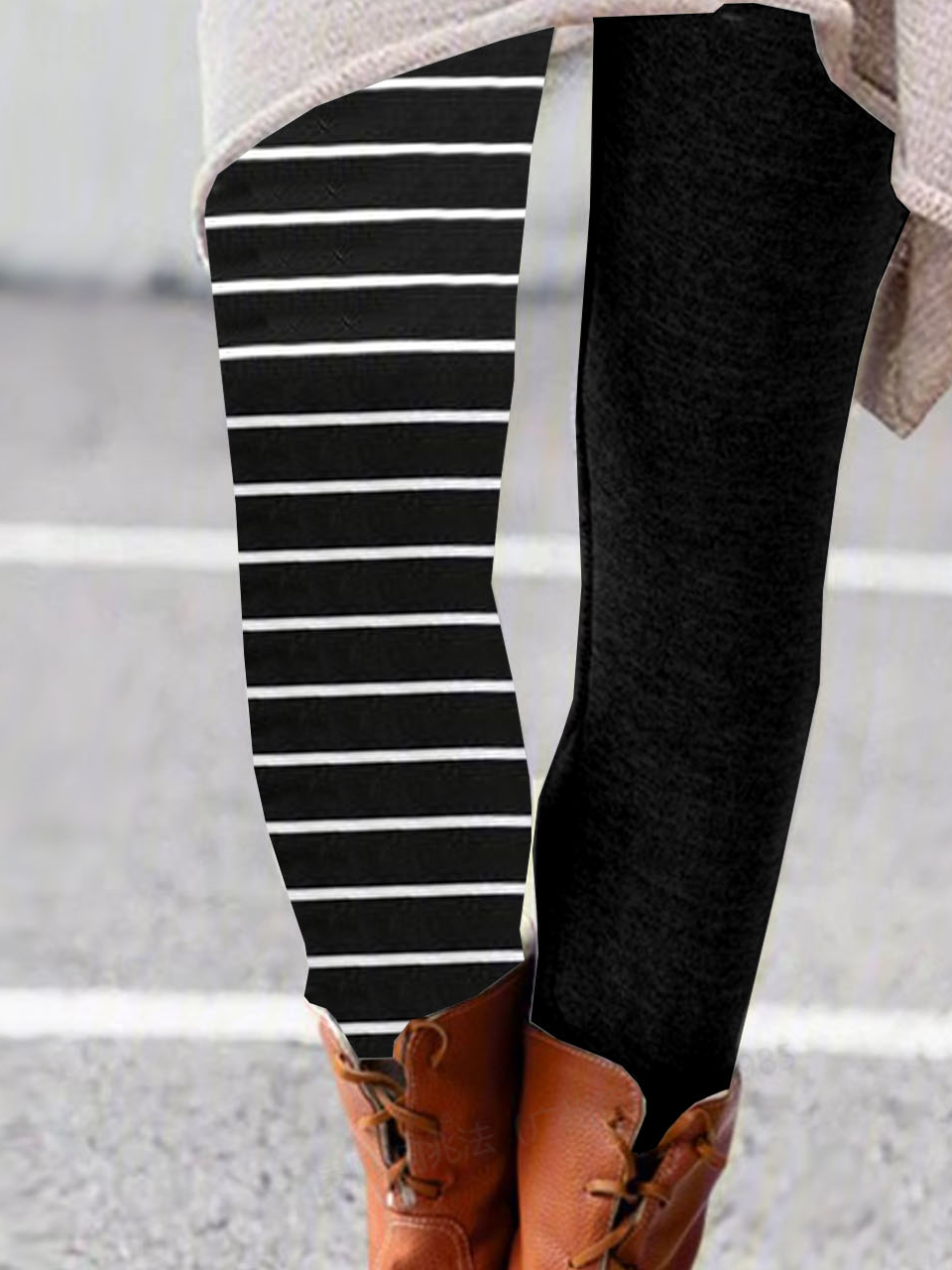 Black and white striped printed tight leggings