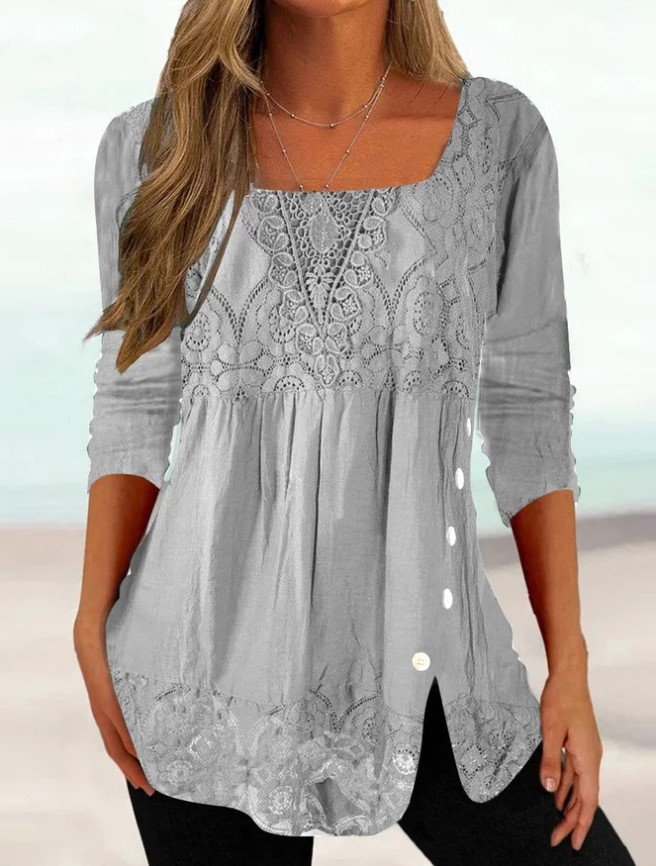 Plain Lace Casual Loose Blouse