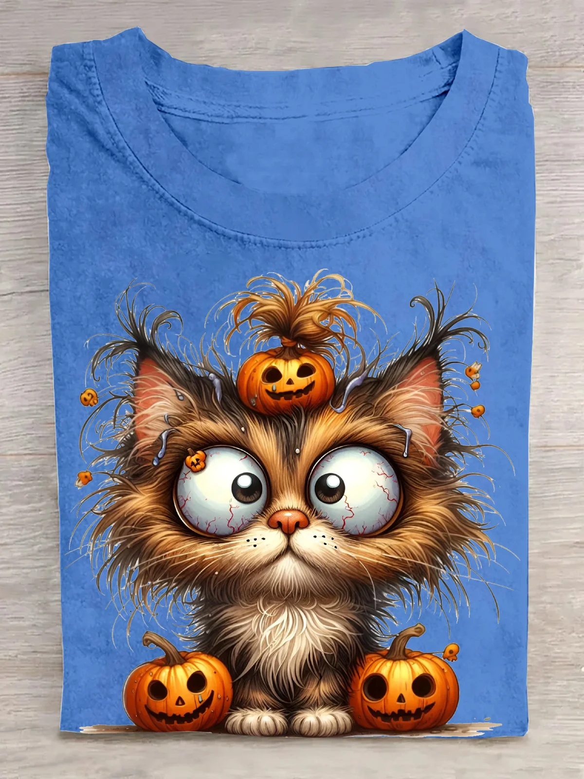 Halloween Cat Clipart with Pumpkin Hat and Big Eyes Cotton T-Shirt