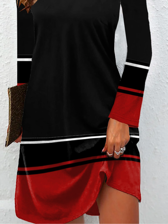 Loose Crew Neck Casual Striped Dress