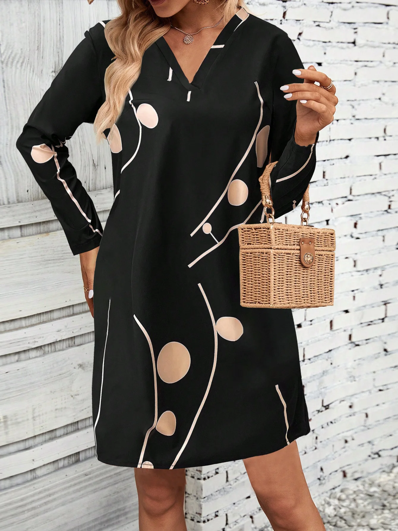 Polka Dots Casual Dress With No