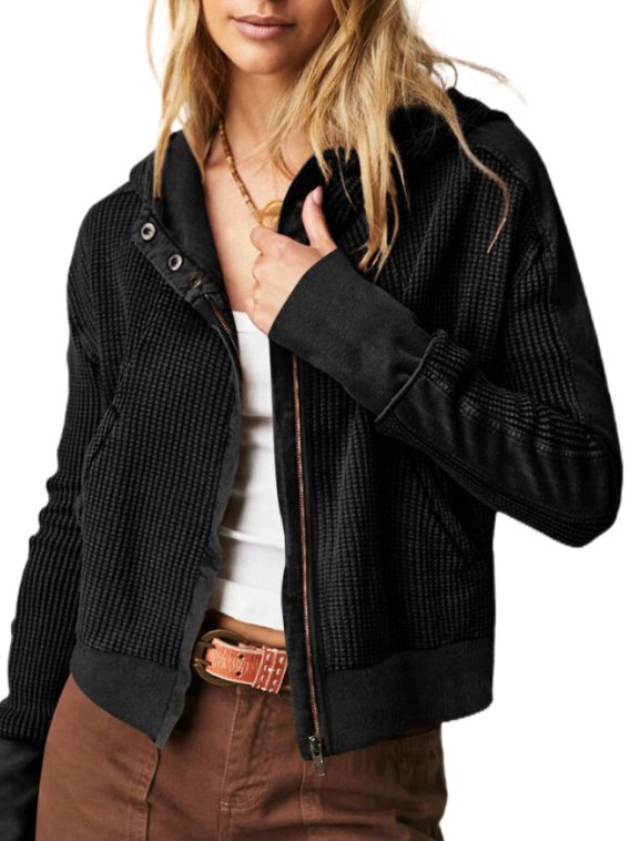 Casual Pocket Stitching Knitted Hoodie Jacket