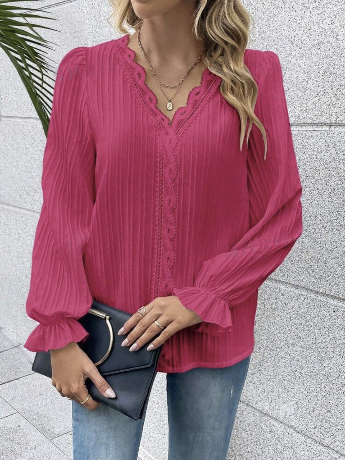 Loose Casual V Neck Lace Blouse