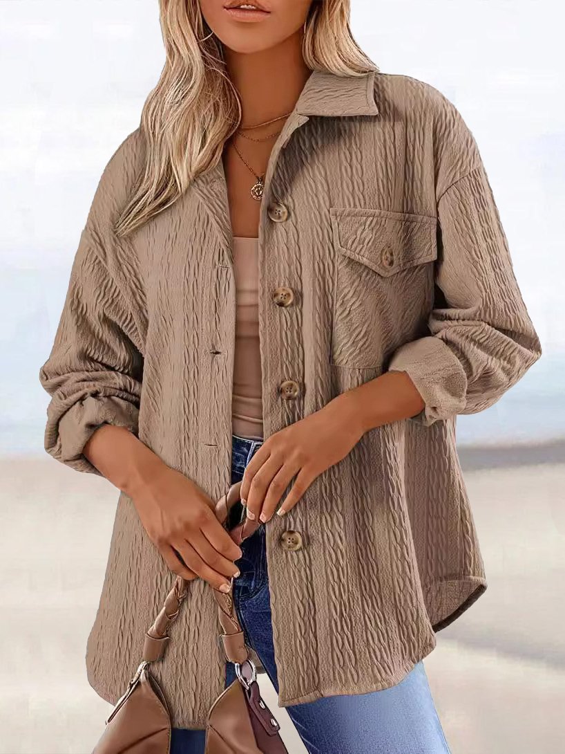 Loose Jacquard Shirt Collar Casual Jacket