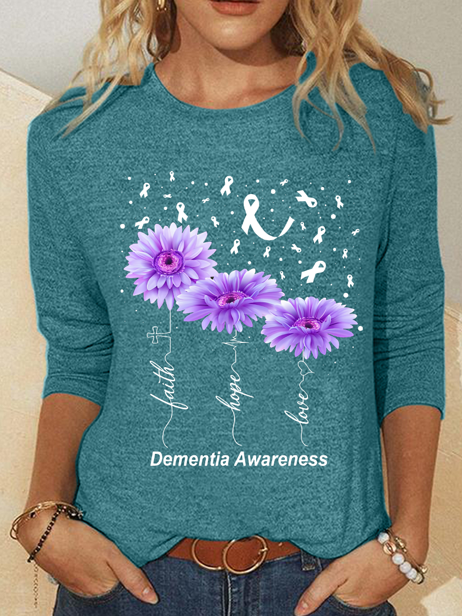 Women's Faith Hope Love Alzheimer's Awareness Print Casual Long Sleeve Shirt