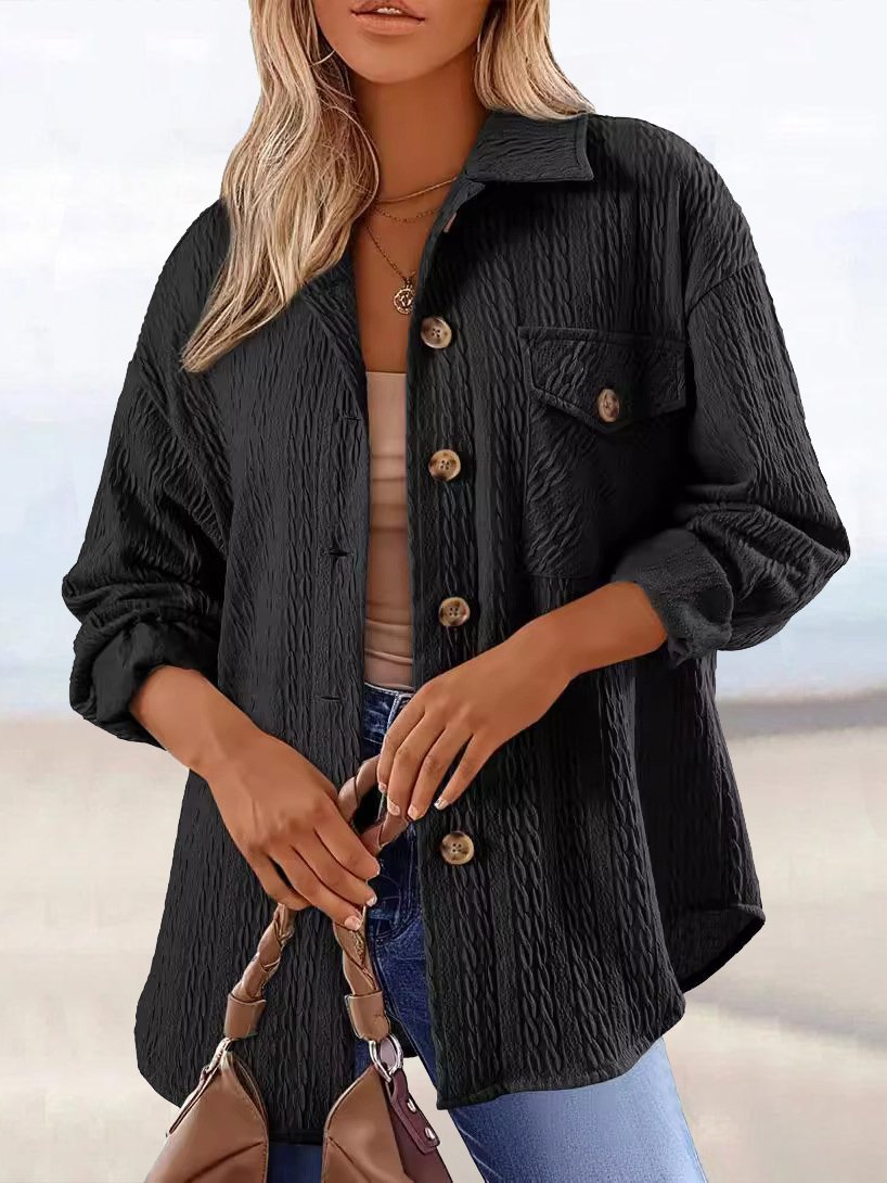 Loose Jacquard Shirt Collar Casual Jacket