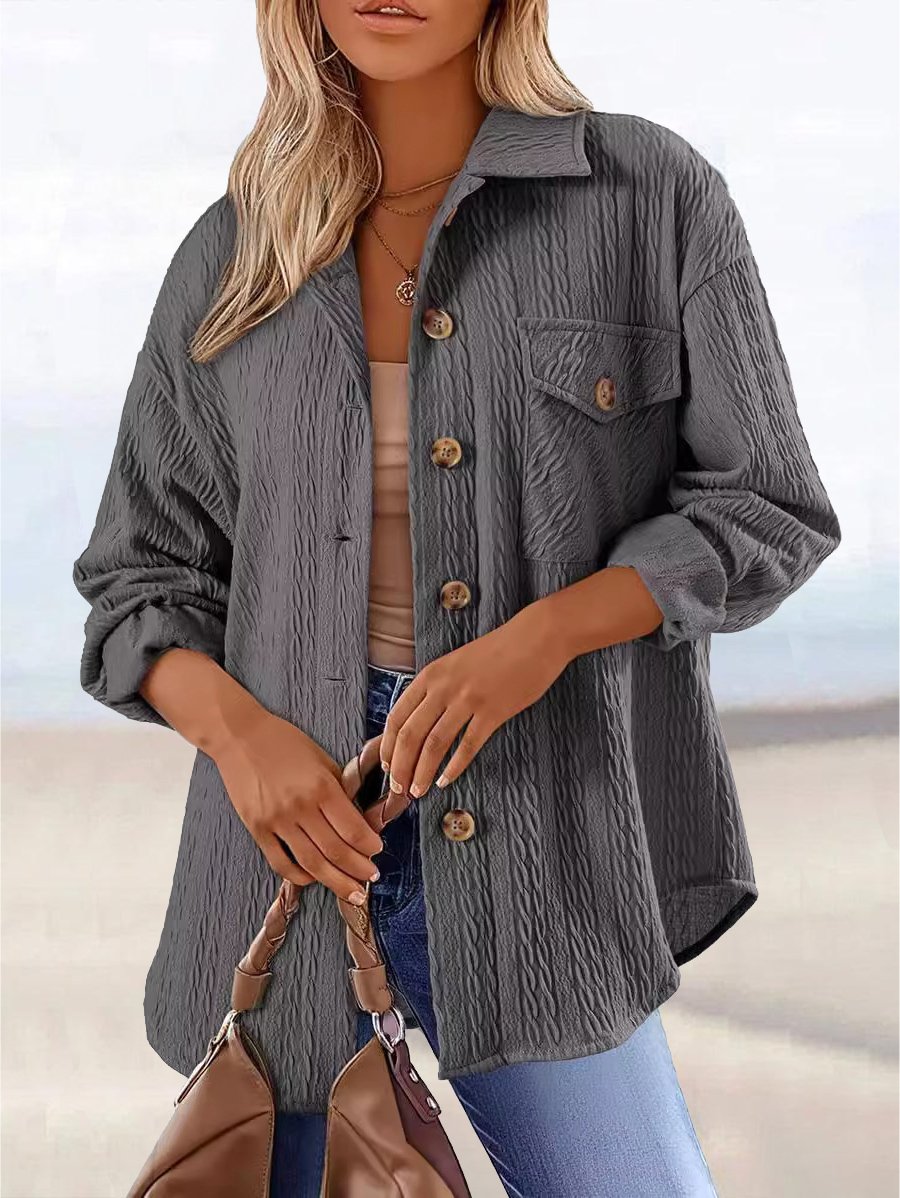 Loose Jacquard Shirt Collar Casual Jacket