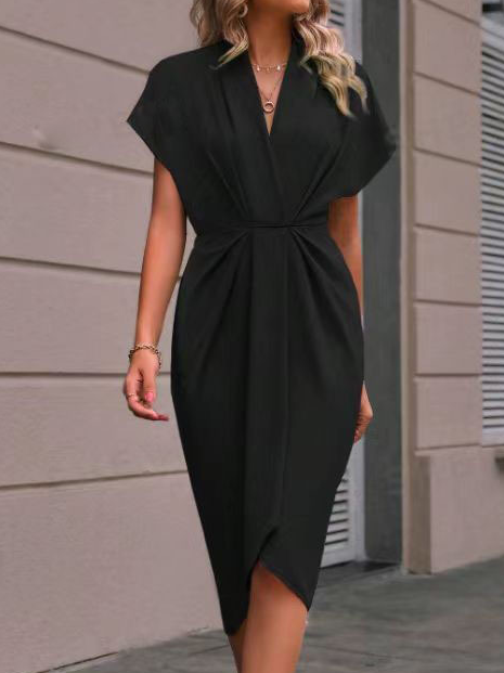 Women's Short Sleeve Summer V Neck Midi Dress