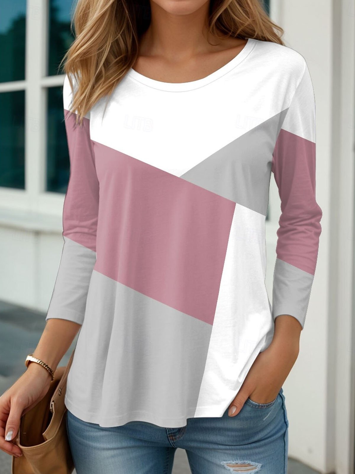 Color block contrasting printed round neck casual T-shirt