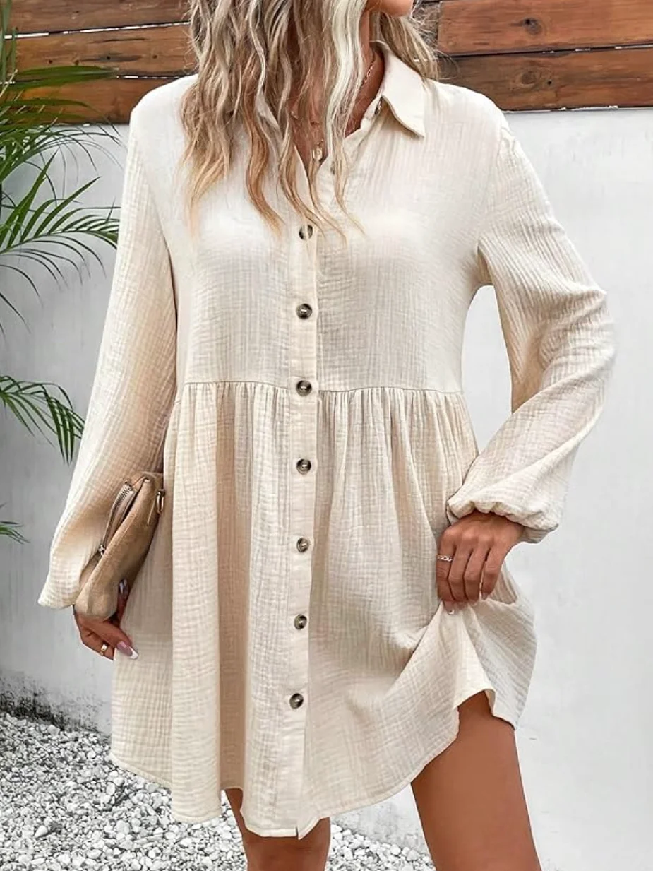 Casual Buttoned Dress With No