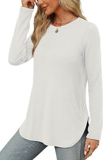 Women's Long Sleeve T-shirt Spring/Fall White Plain Crew Neck Daily Going Out Casual Top