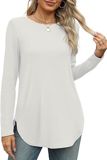 Women's Long Sleeve T-shirt Spring/Fall White Plain Crew Neck Daily Going Out Casual Top