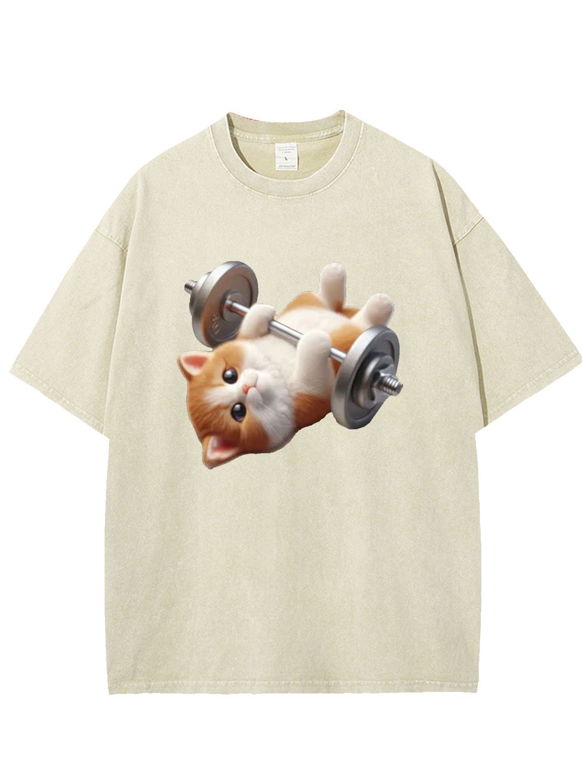 Funny Fitness Cat Printed Laundry T-shirt