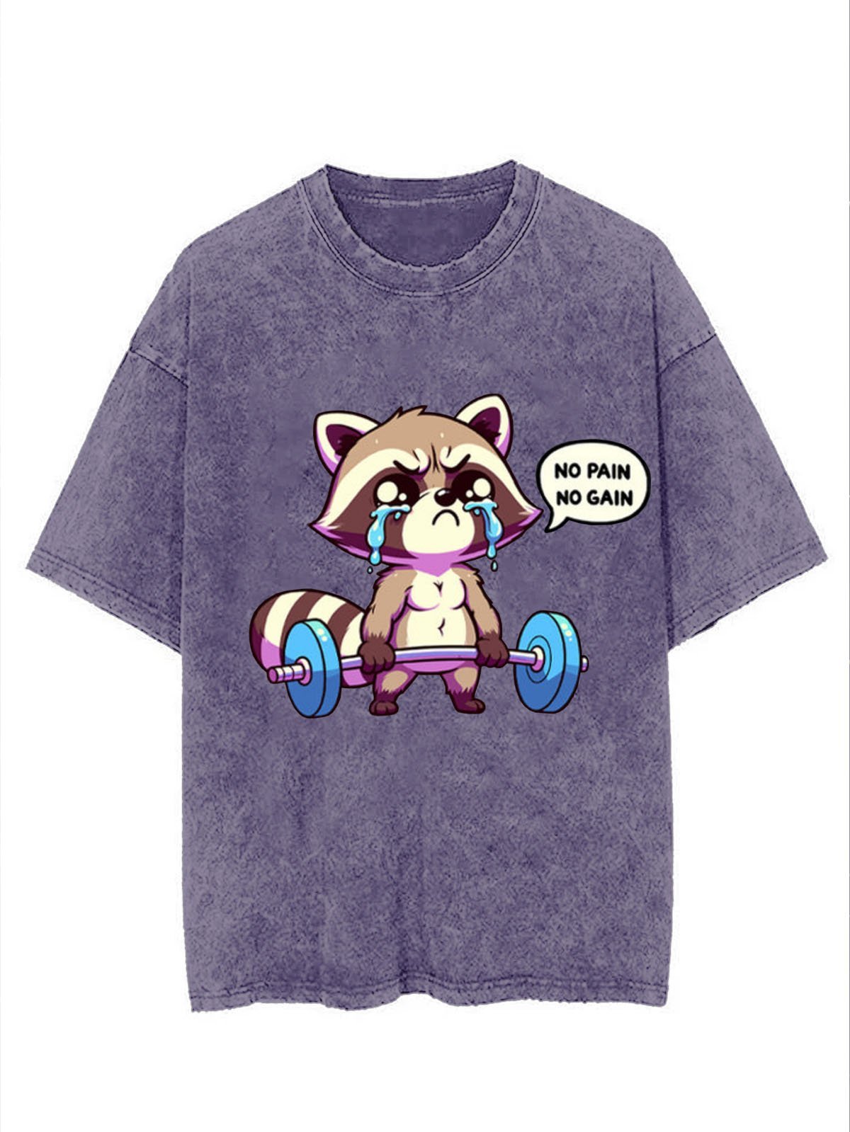 Funny Fitness Bear Printed Washed T-shirt