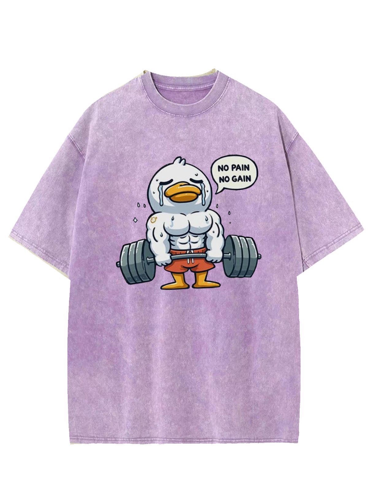 Funny Fitness Duck Printed Washed T-shirt