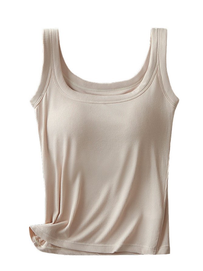 Casual Knitted Crew Neck Plain Tank Top