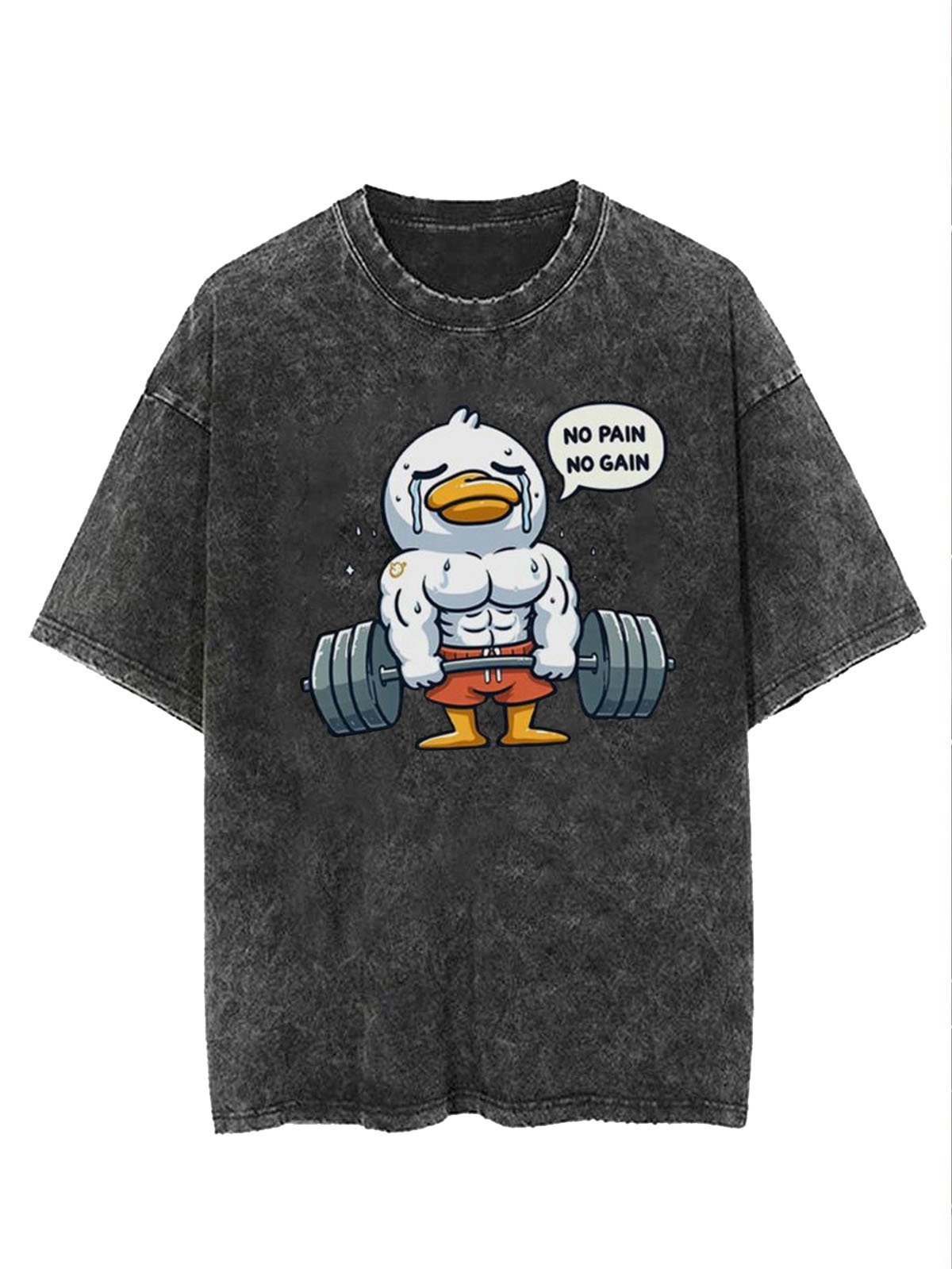 Funny Fitness Duck Printed Washed T-shirt