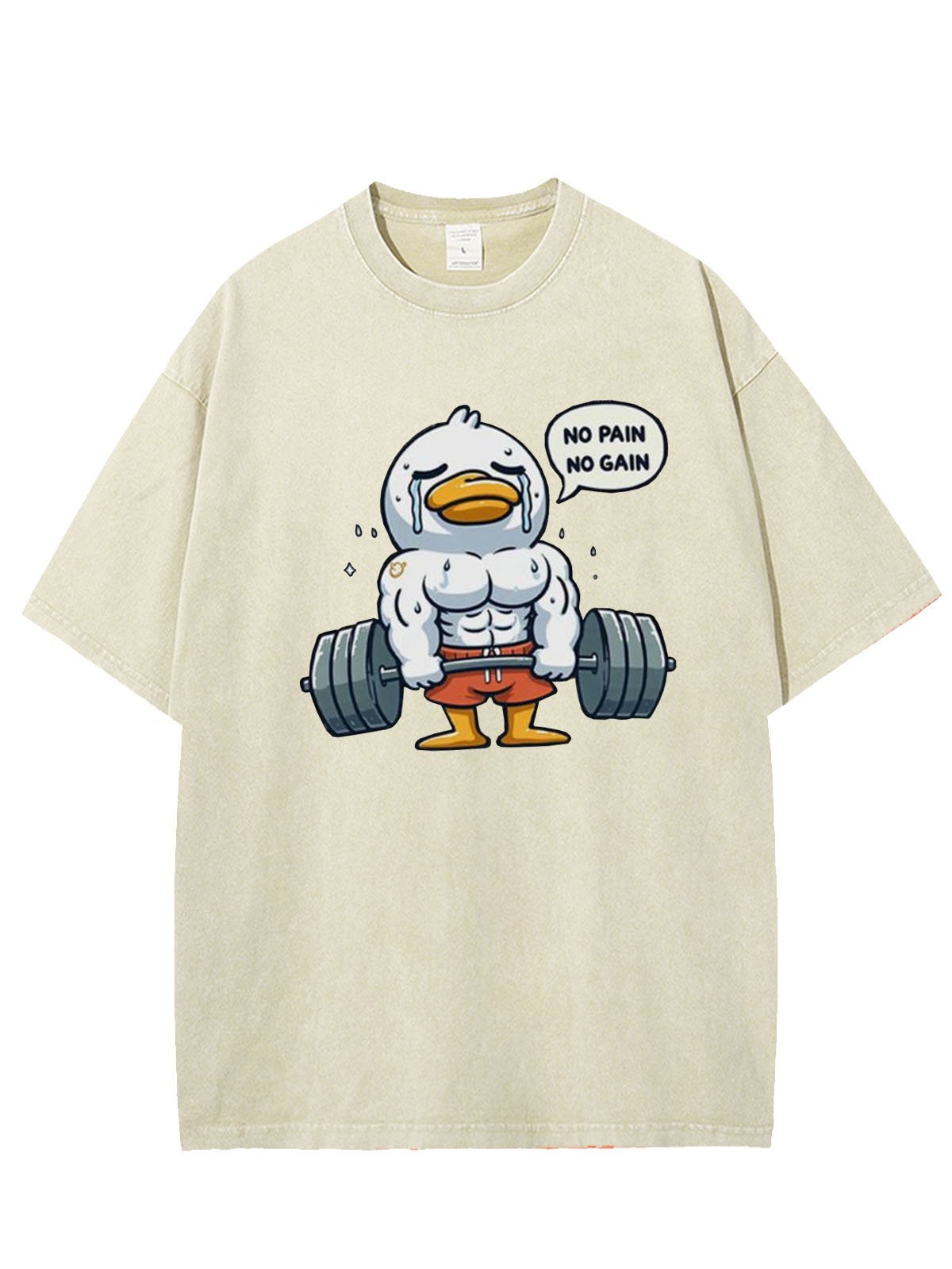 Funny Fitness Duck Printed Washed T-shirt