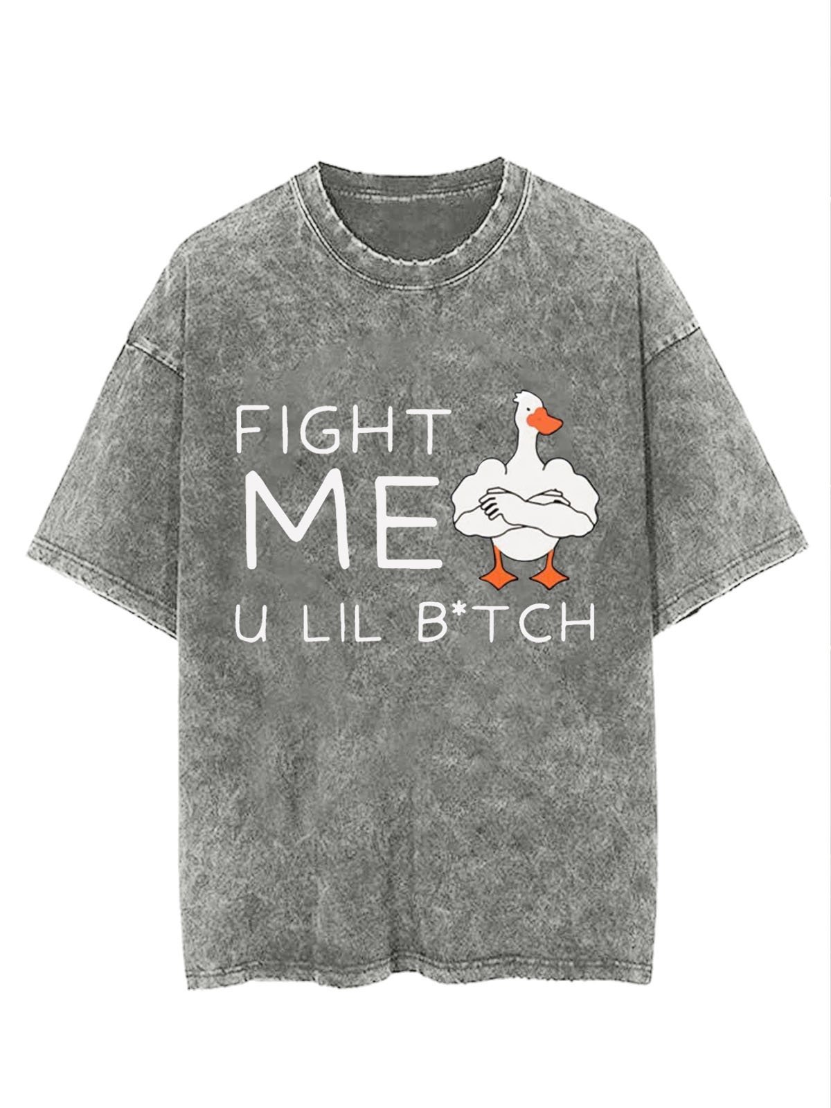 Fitness Duck Text Letter Printed Washed T-shirt