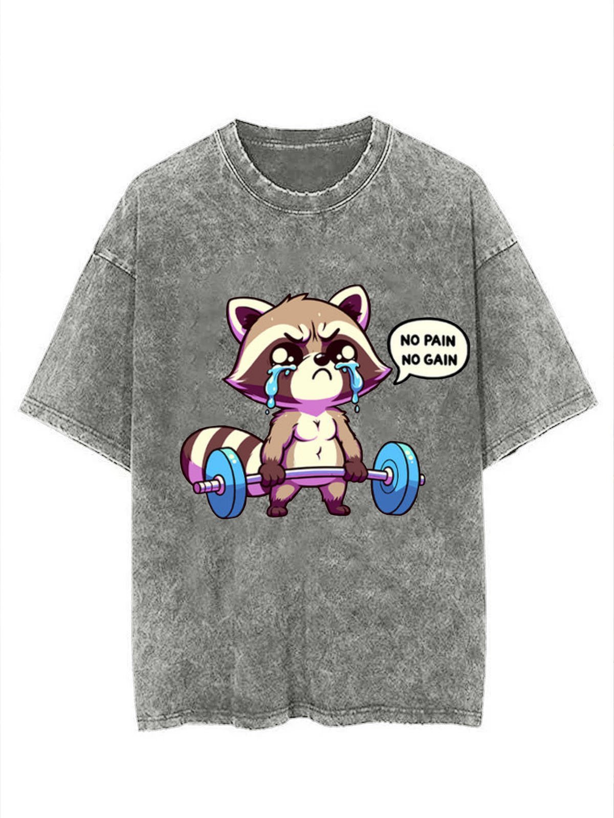 Funny Fitness Bear Printed Washed T-shirt