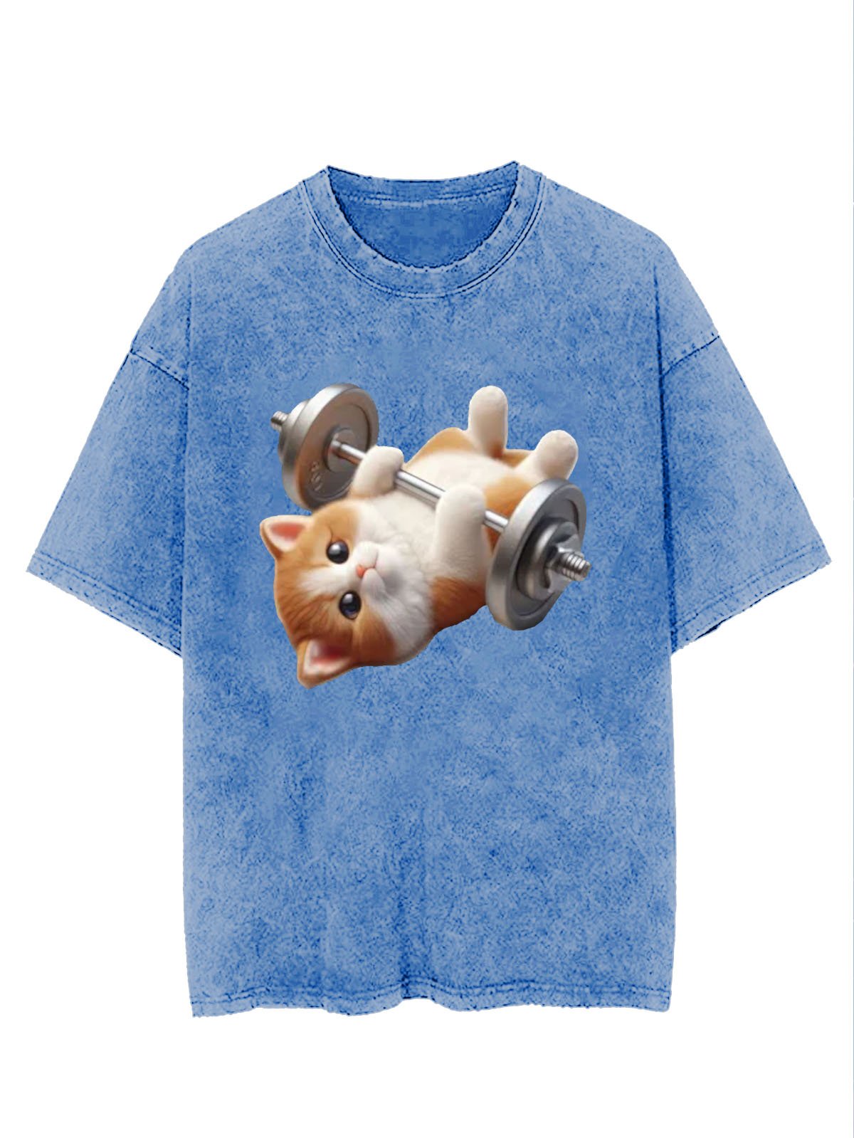 Funny Fitness Cat Printed Laundry T-shirt