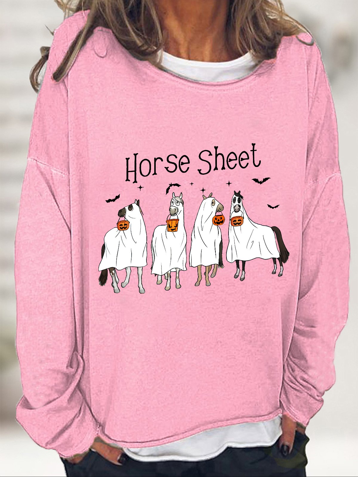 Horse Sheet Ghost Horses Funny Halloween Casual Sweatshirt