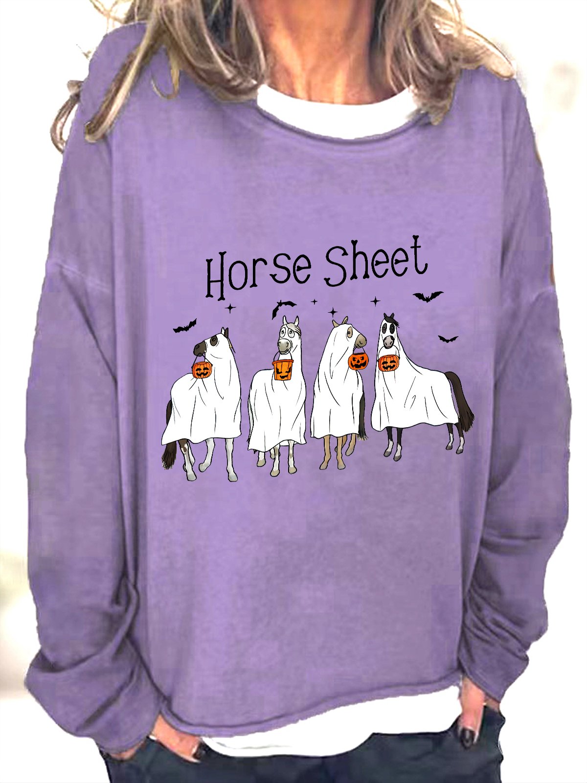 Horse Sheet Ghost Horses Funny Halloween Casual Sweatshirt