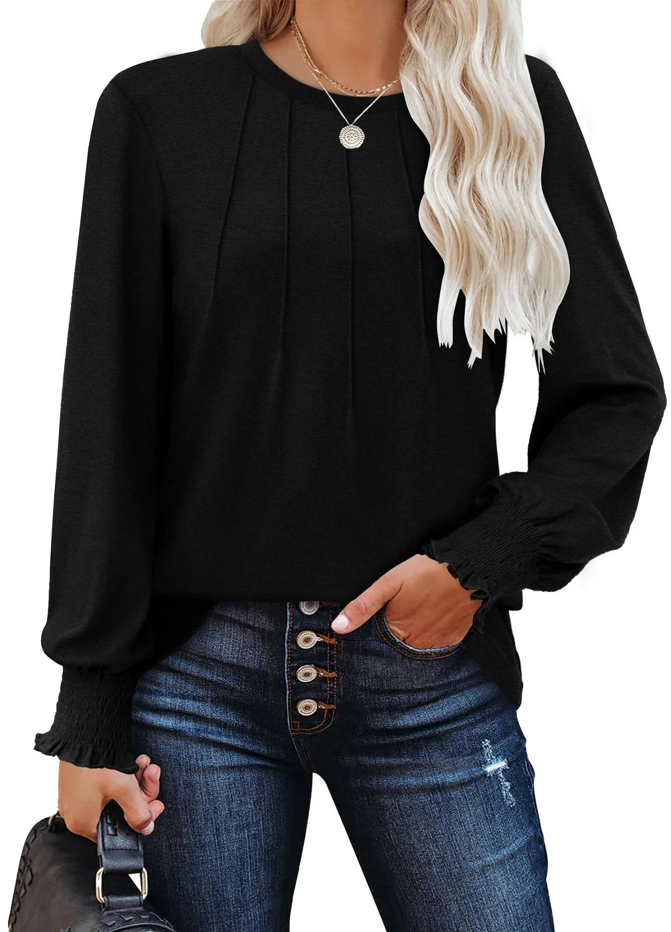 Women's Long Sleeve T-shirt Spring/Fall Black Plain Crew Neck Daily Going Out Casual Top