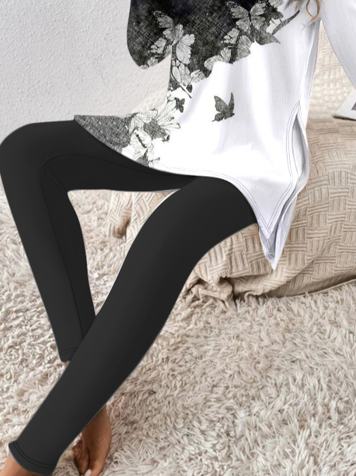 Women's Butterfly Daily Going Out Two-Piece Set Black Casual Spring/Fall Top With Pants Matching Set