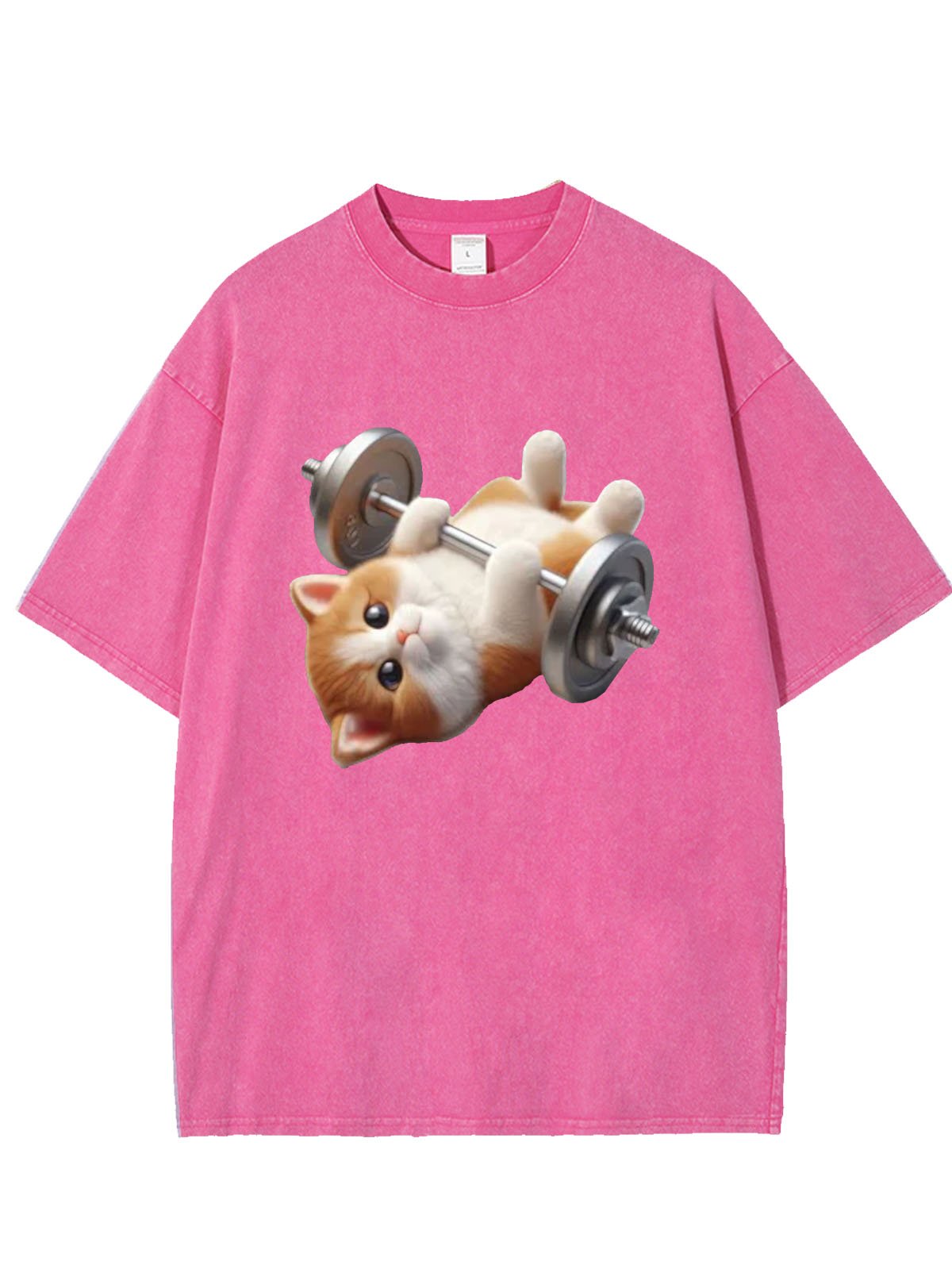 Funny Fitness Cat Printed Laundry T-shirt