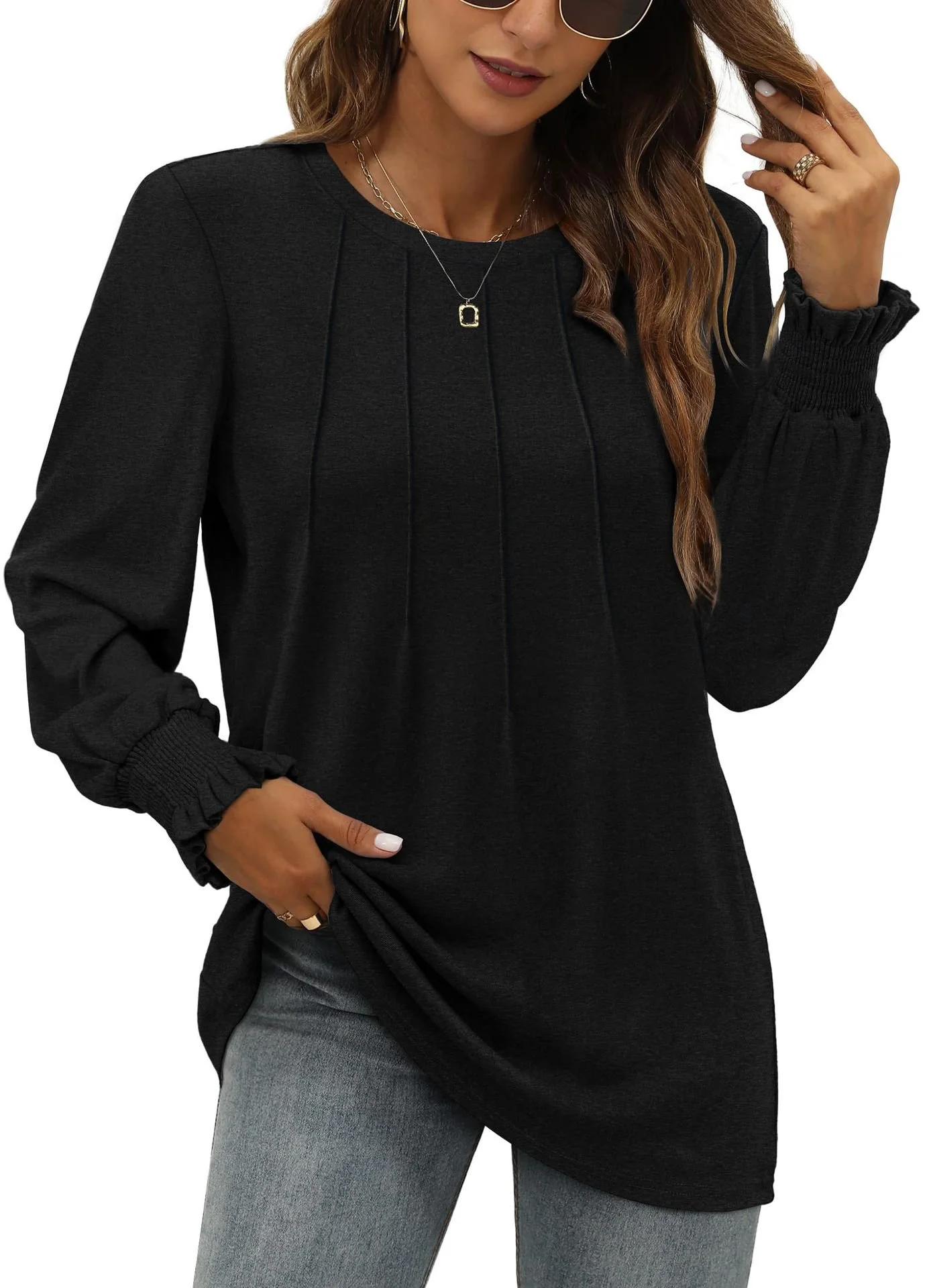 Women's Long Sleeve T-shirt Spring/Fall Black Plain Crew Neck Daily Going Out Casual Top