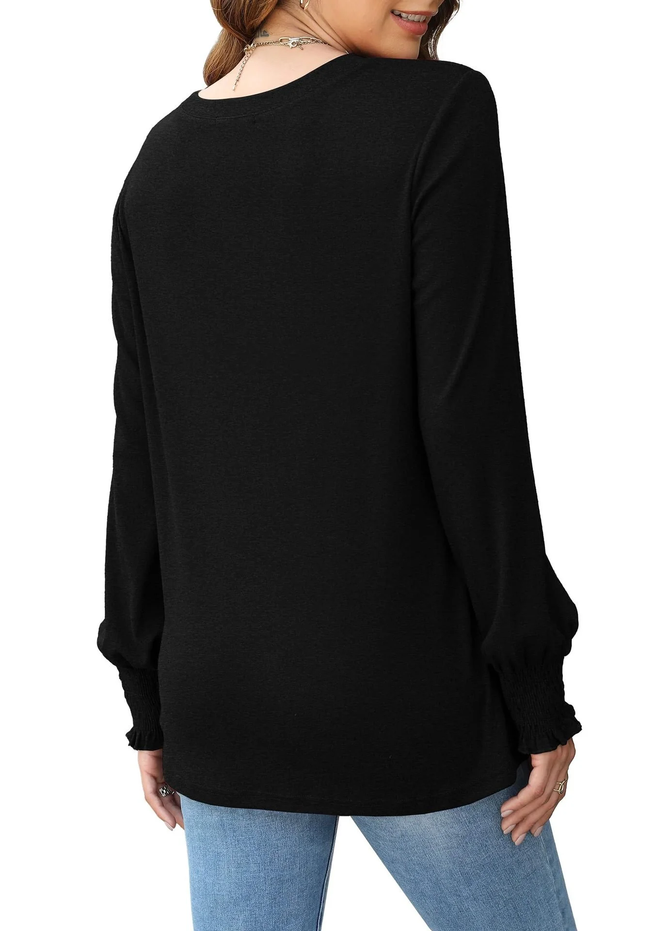 Women's Long Sleeve T-shirt Spring/Fall Black Plain Crew Neck Daily Going Out Casual Top