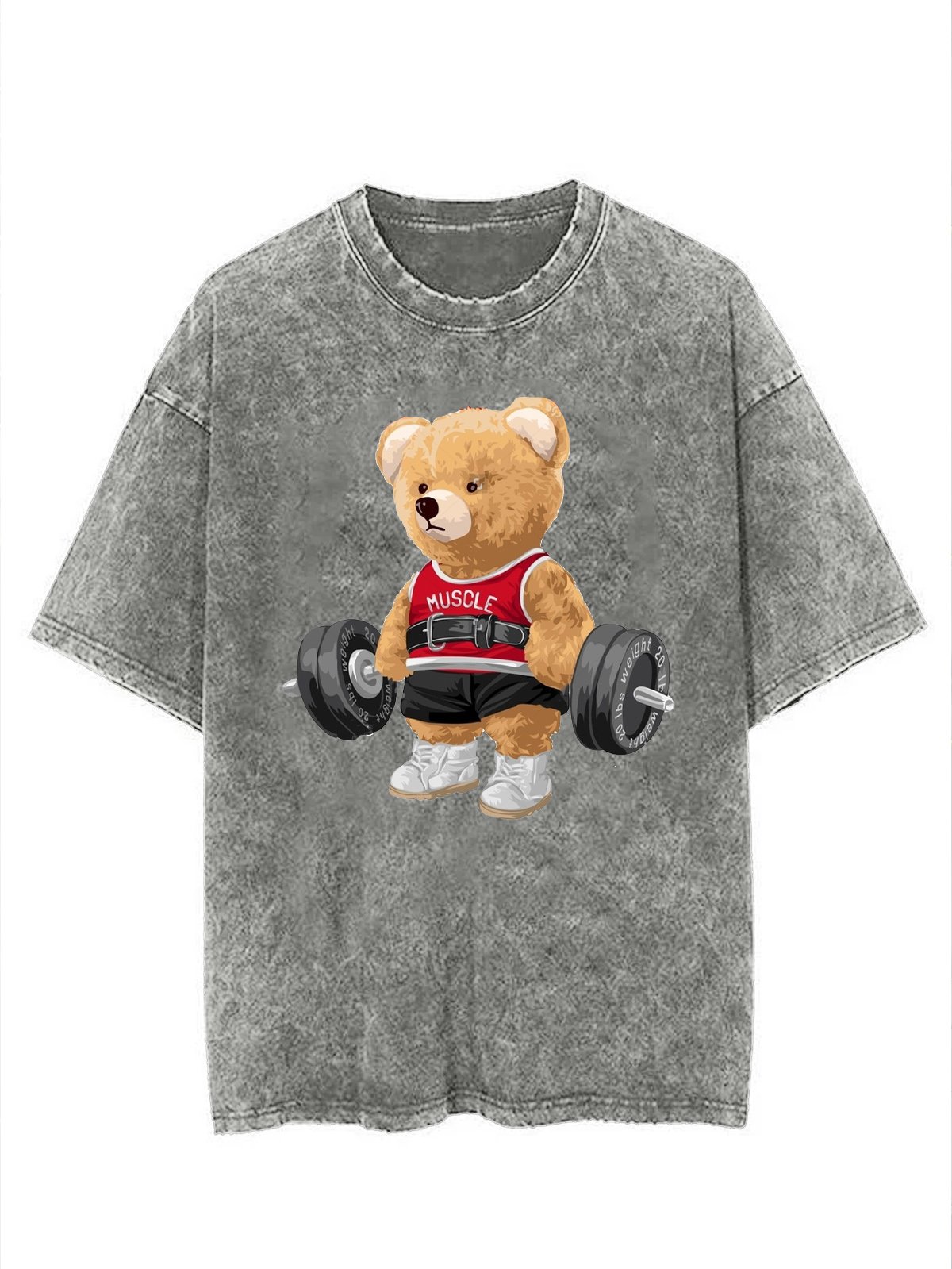 Cotton  Exercise Bear Washed Gym T-Shirt