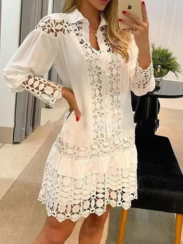 Casual Plain Lace Dress With No