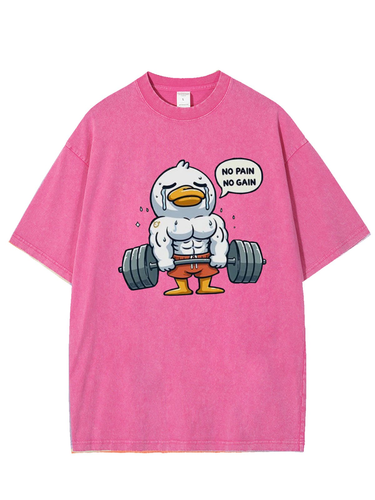 Funny Fitness Duck Printed Washed T-shirt