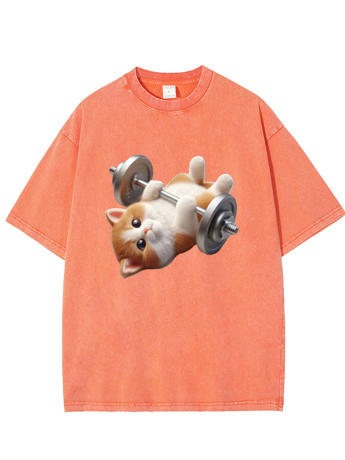 Funny Fitness Cat Printed Laundry T-shirt