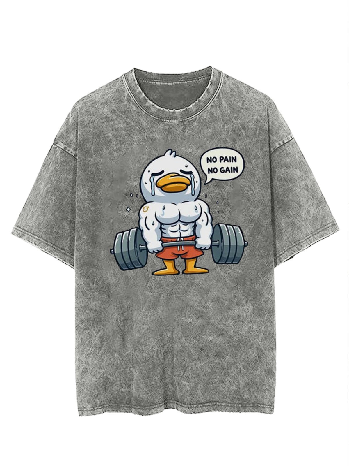 Funny Fitness Duck Printed Washed T-shirt