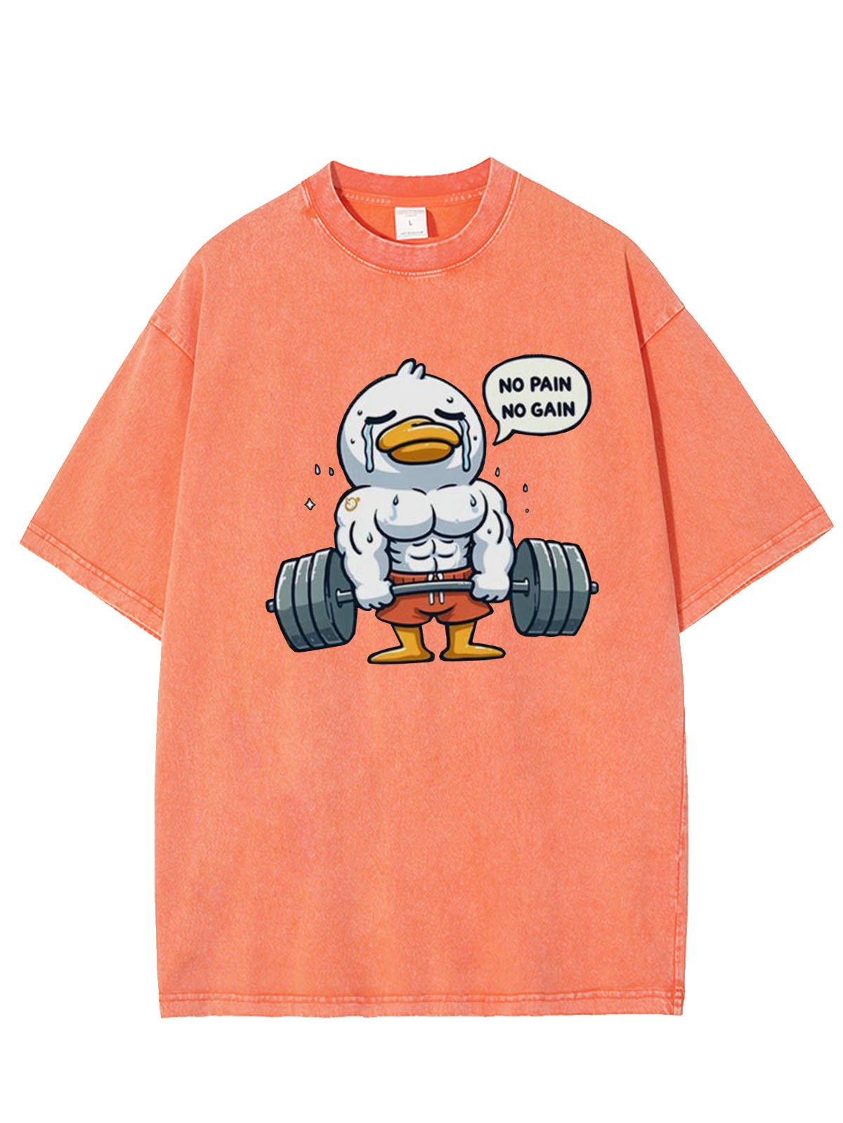 Funny Fitness Duck Printed Washed T-shirt