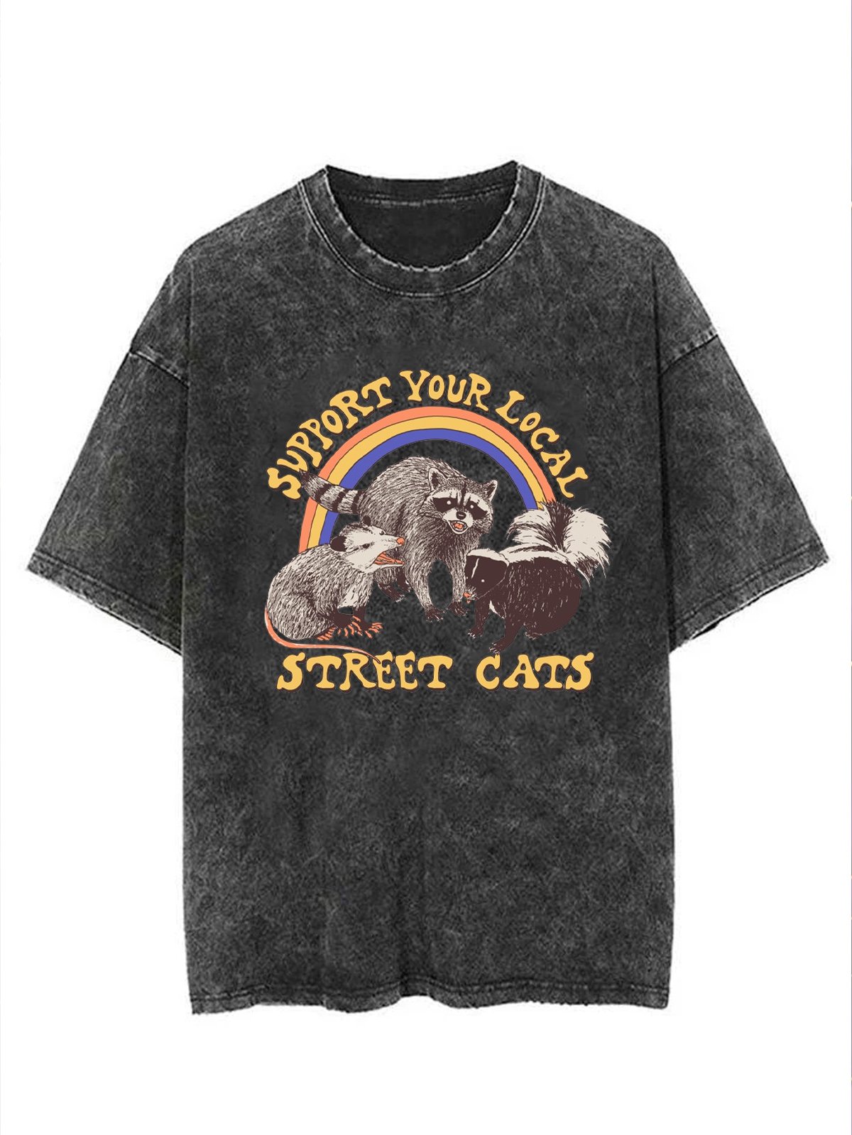 Support Your Local Street Cats (raccoon) Distressing  T-Shirt