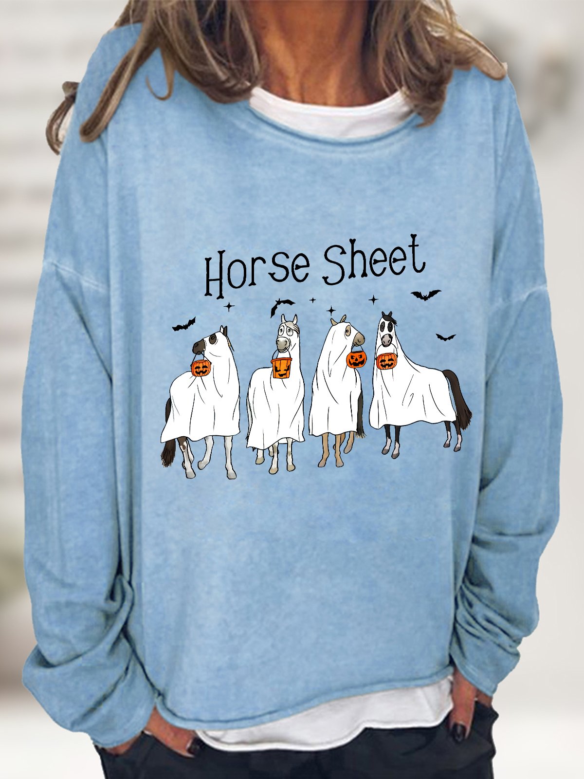 Horse Sheet Ghost Horses Funny Halloween Casual Sweatshirt