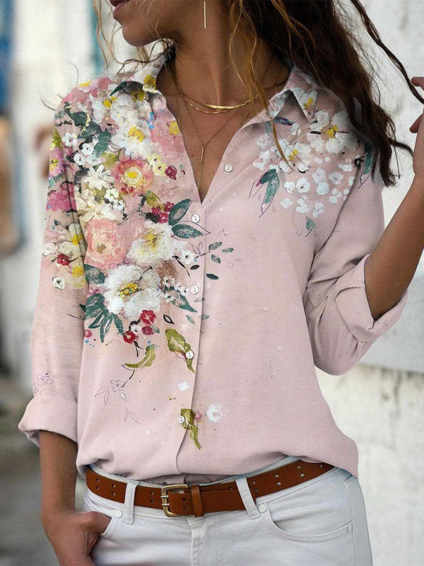 Shirt Collar Floral Casual Lace Shirt