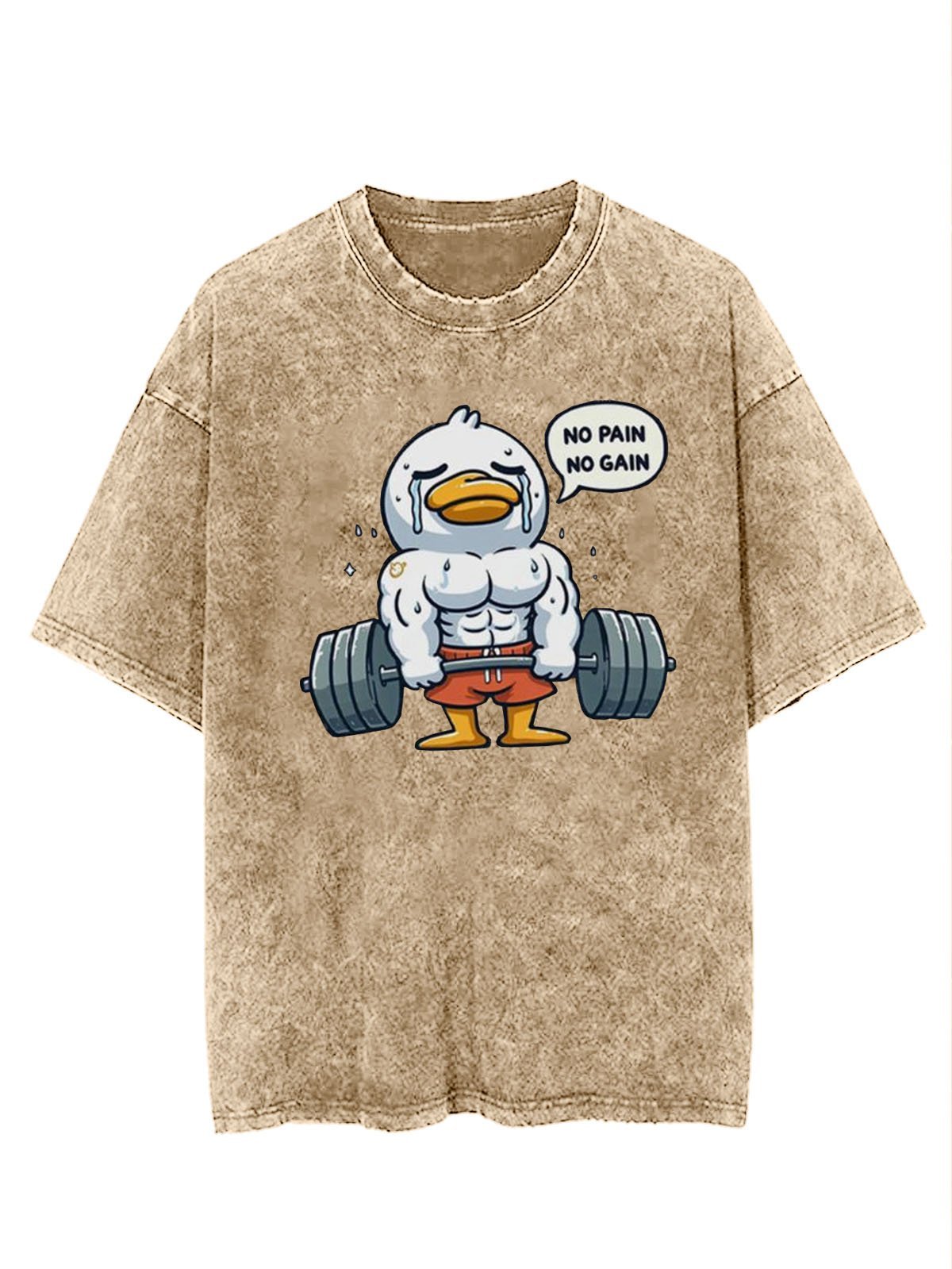 Funny Fitness Duck Printed Washed T-shirt