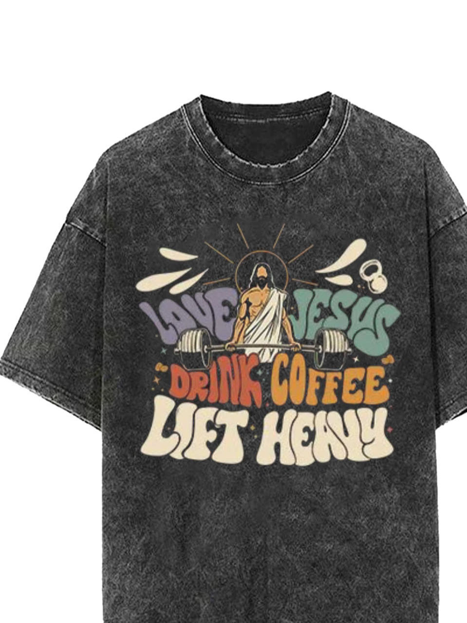 Jesus Letter Printed Washed T-shirt