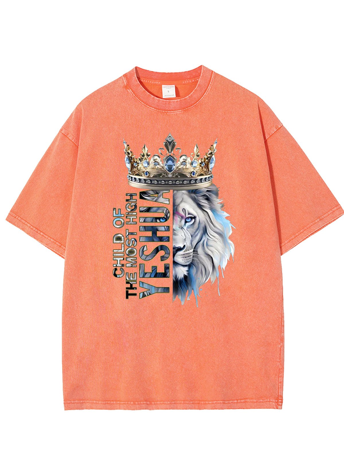 Lion text letter printed casual wash T-shirt