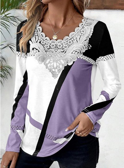 Casual Geometric Lace Loose Blouse