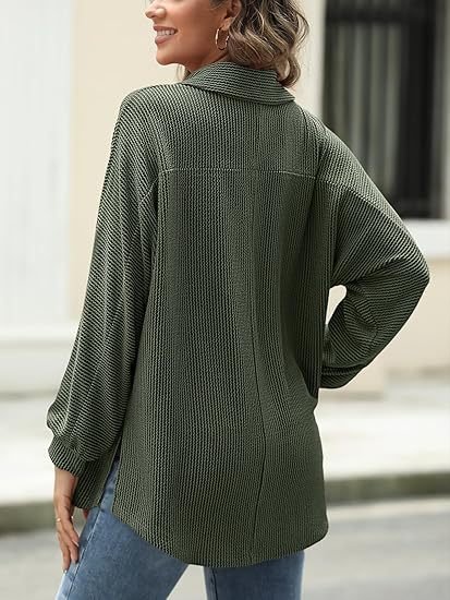 Women's Long Sleeve Blouse Spring/Fall Army Green Plain Shirt Collar Daily Going Out Casual Top