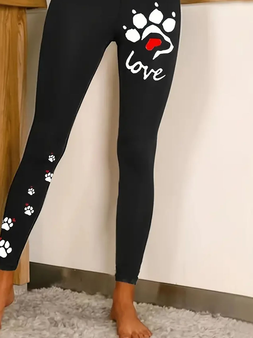 Cat paw text letter printed casual tight leggings