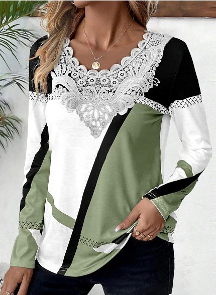 Casual Geometric Lace Loose Blouse