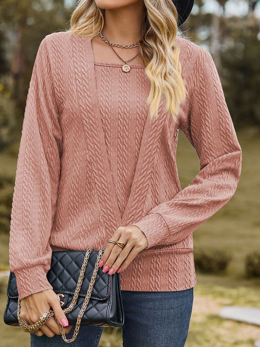 Jacquard Loose Square Neck Casual Blouse